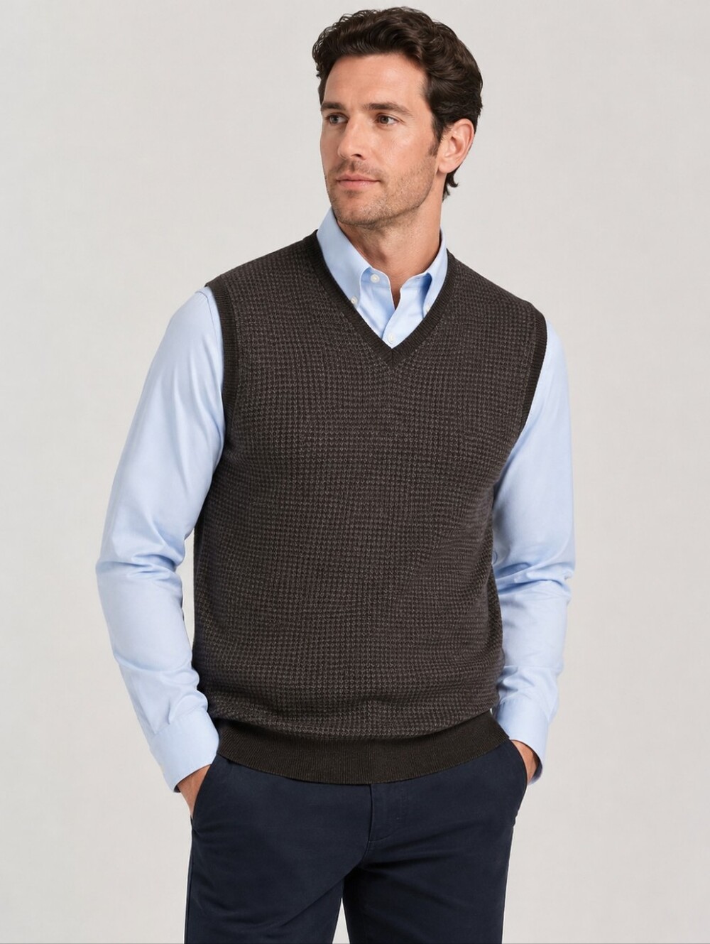 Izod Sweater Vest Large Mens Cotton V-Neck Houndstooth Grey Charcoal